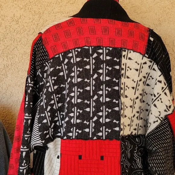 Vintage 90's Artsy Raw Seam Patch Long Open Front Sweater sz M